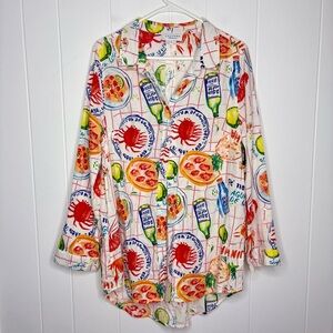 🦐 Calypso St. Barth Cajun Crab Novelty Vacation Print Button Down Linen Blend XL